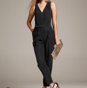 🆕 BR Monogram Black Silk Belted Jumpsuit Sz 8